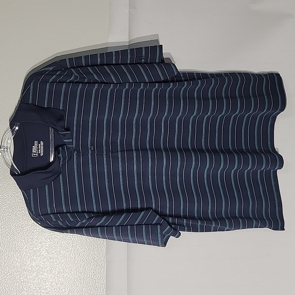 PGA Tour Men’s Golf Polo Navy Blue Striped Shirt, Size Large